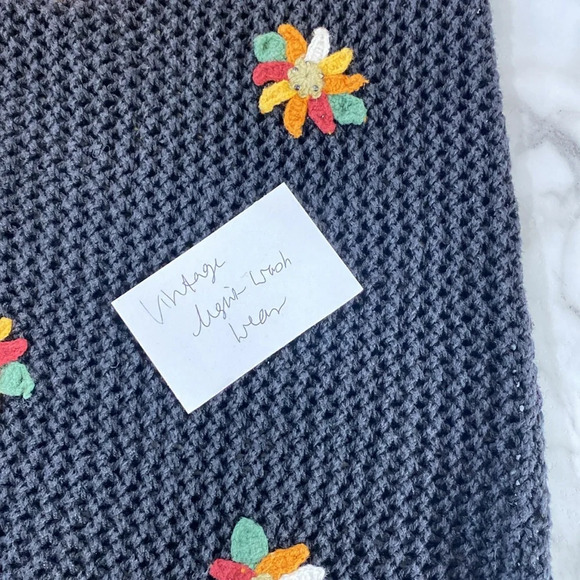 Vintage Cardigan Vest Womens LP Black Floral Grandma Ramie Cotton Knit 80s - Picture 13 of 13